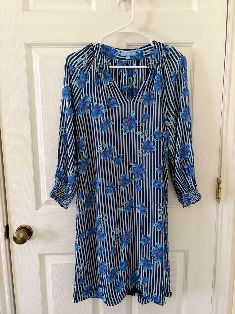 Draper James Navy & White Striped Floral Midi Dress